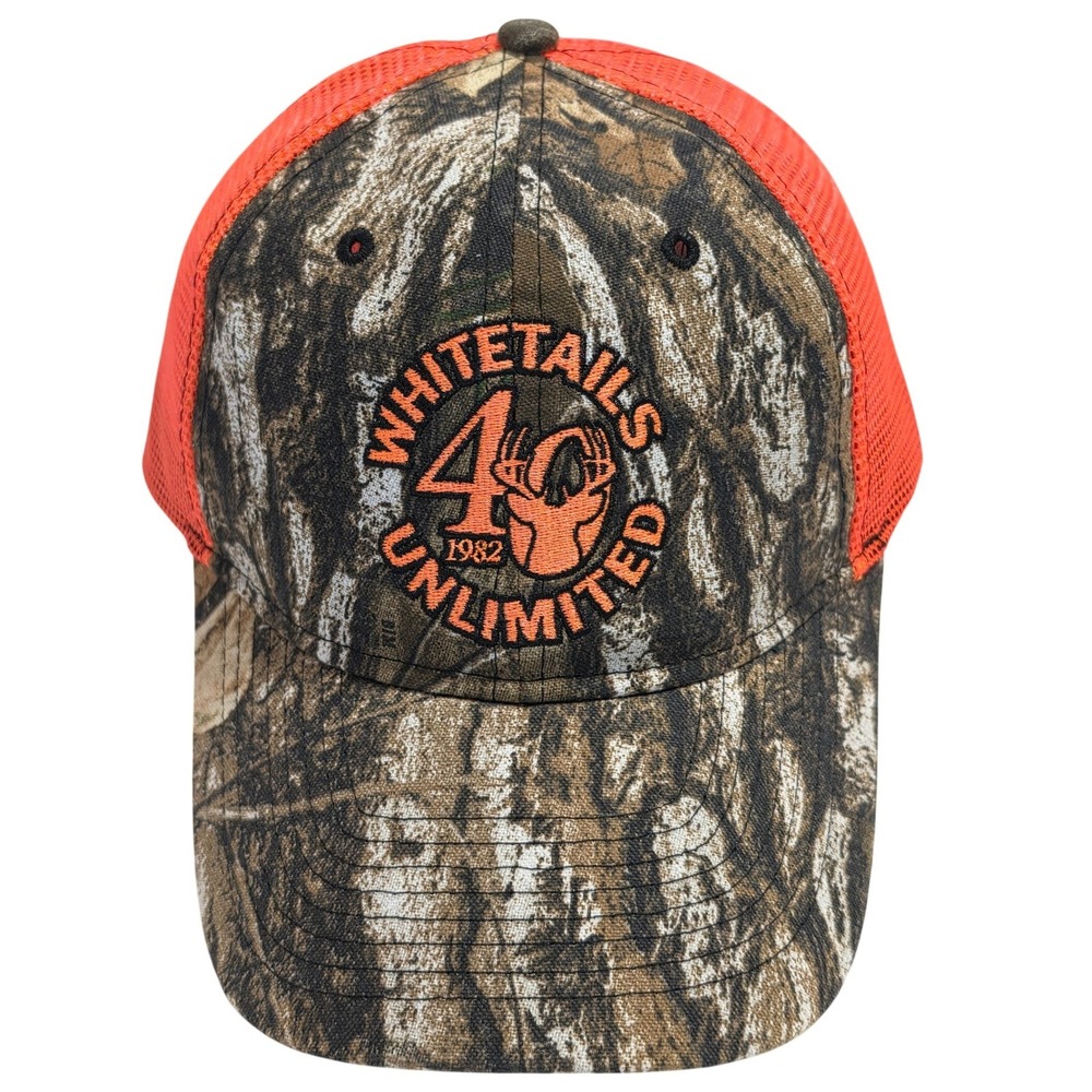 Whitetails Unlimited 40th‎ Anniversary Camo Blaze Orange Mesh Trucker Hat Mens